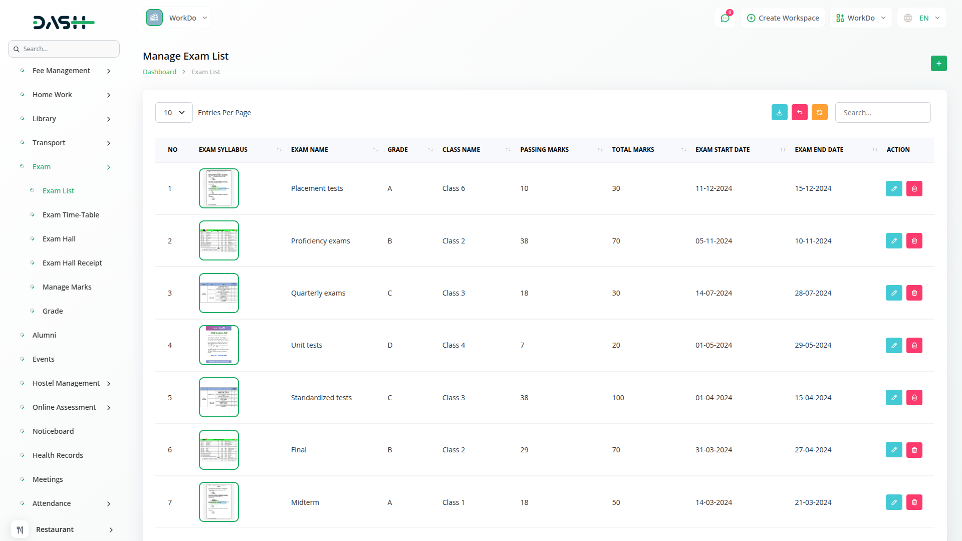 Exam Integration In Dash Saas