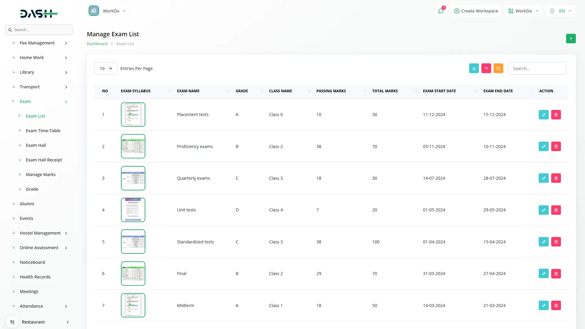 Exam Integration In Dash Saas