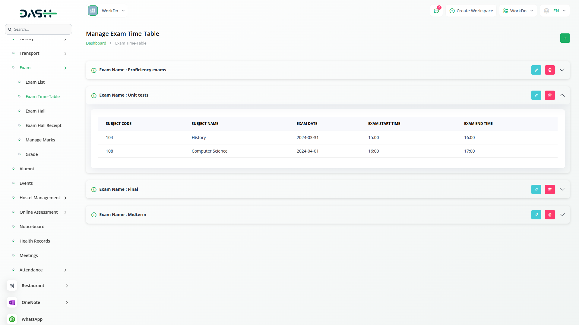 Exam Integration In Dash Saas