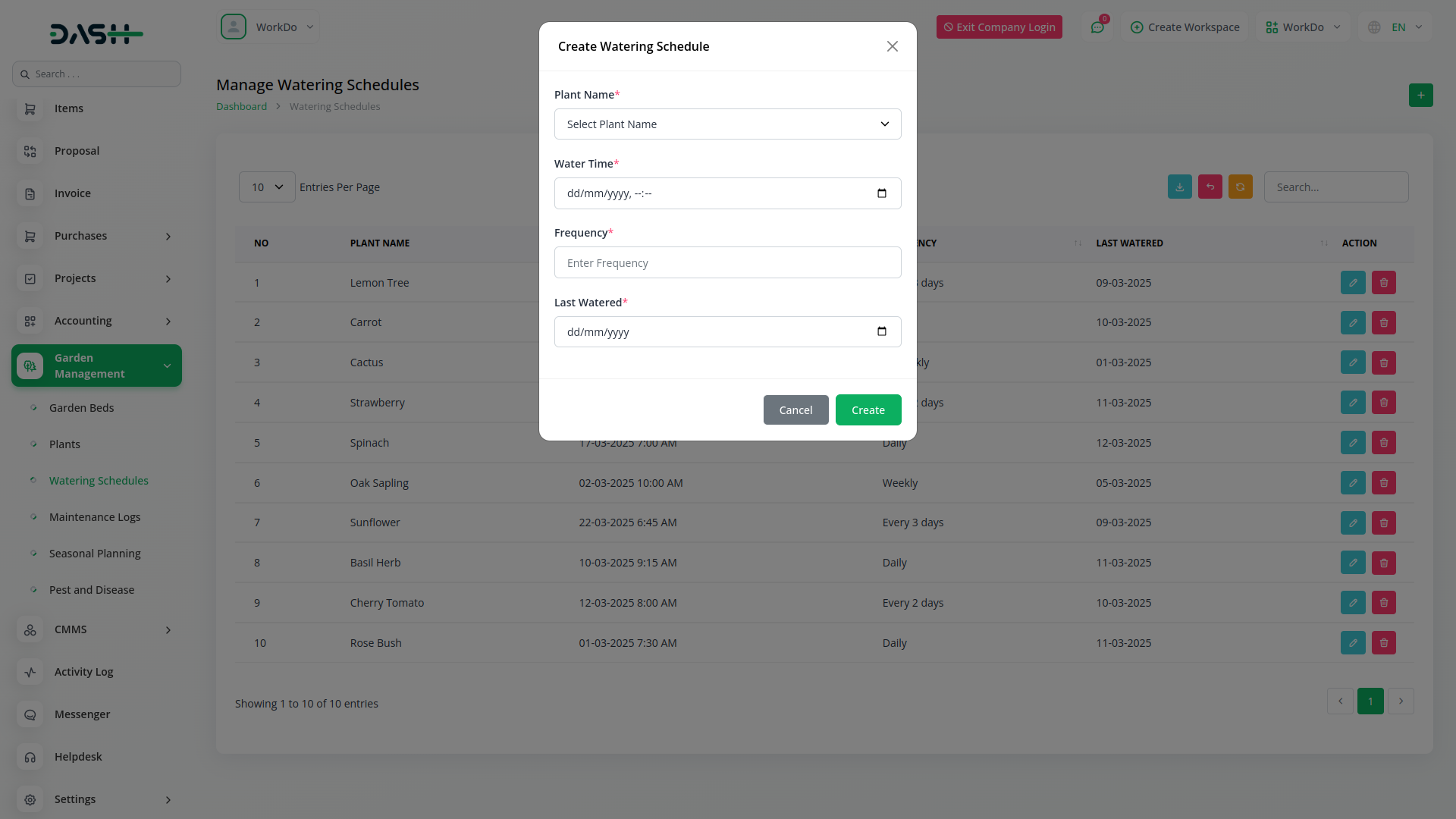 Garden Management Integration in Dash SaaS Garden Management Dash Saas