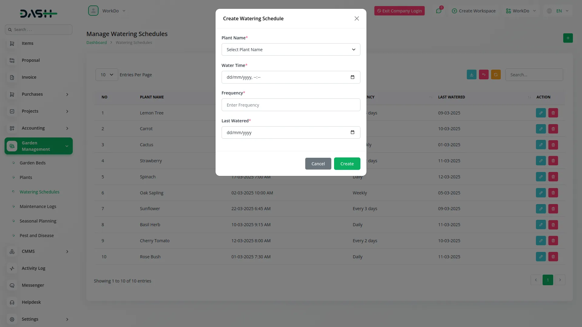Garden Management Integration in Dash SaaS Garden Management Dash Saas