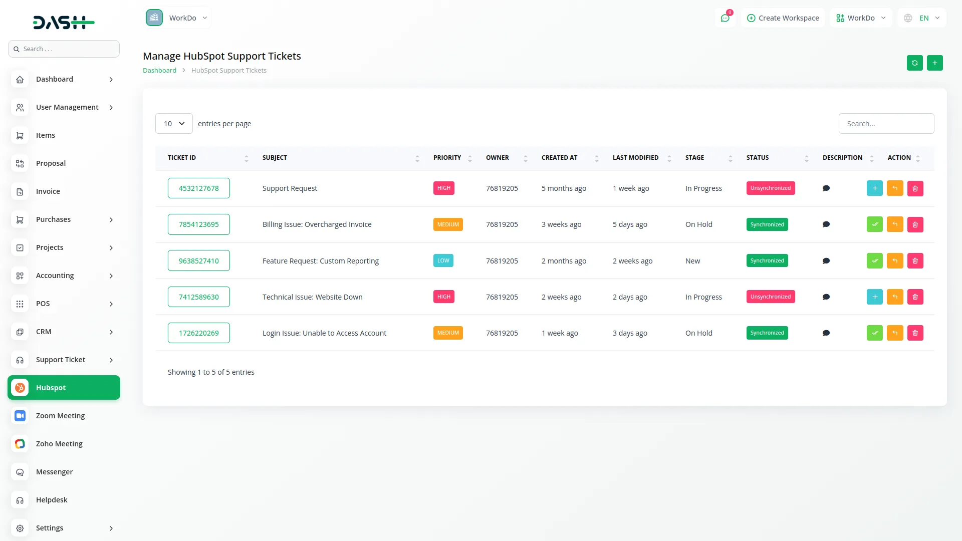 Hubspot Support Ticket