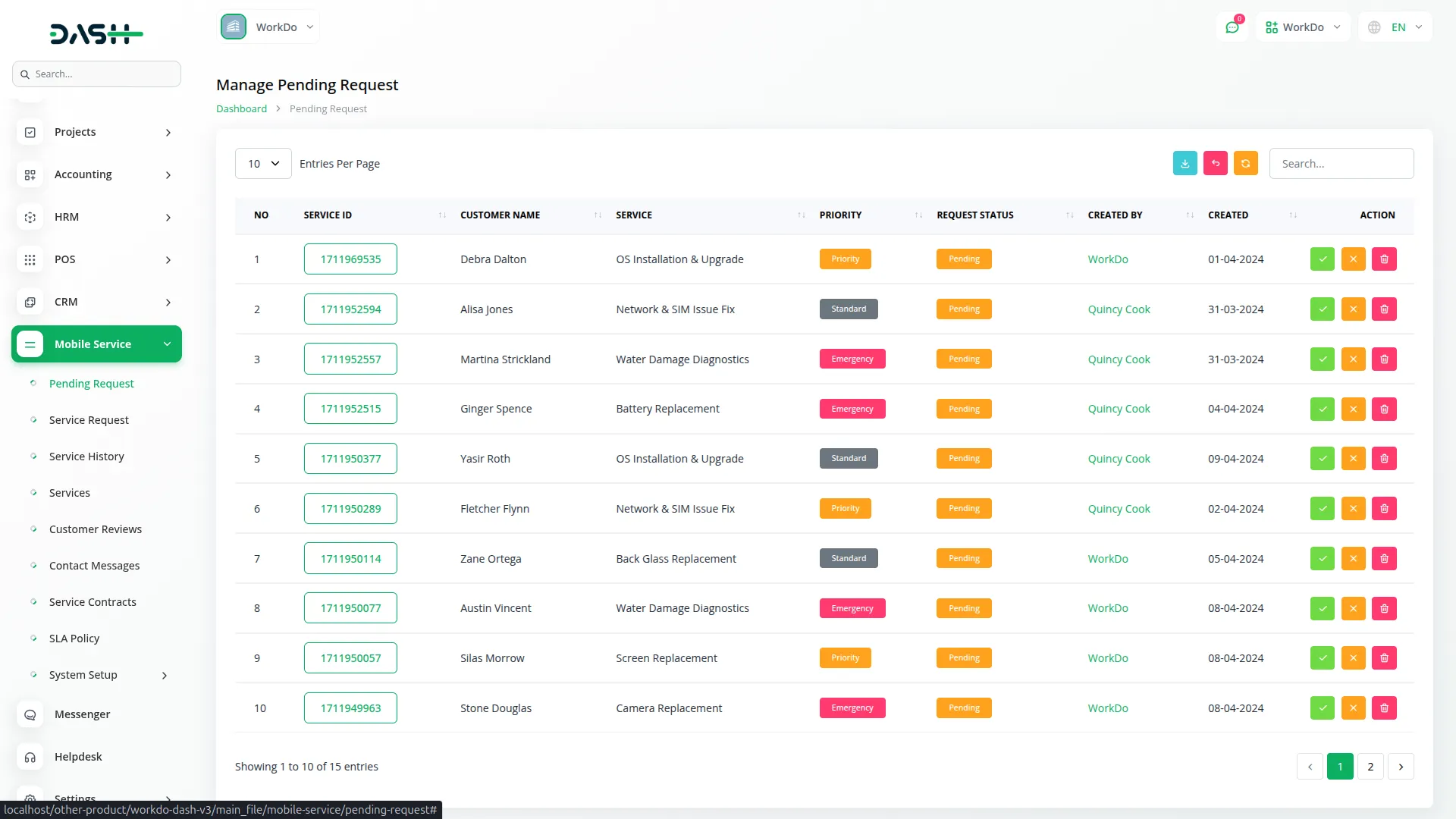 mobile service management