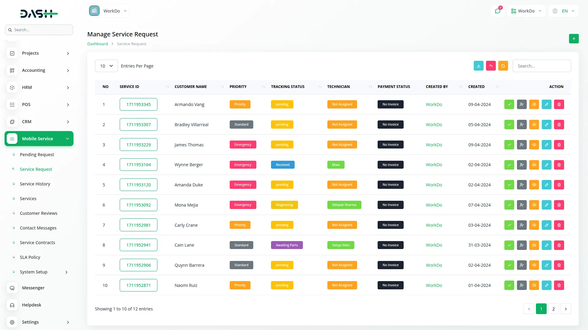 mobile service management