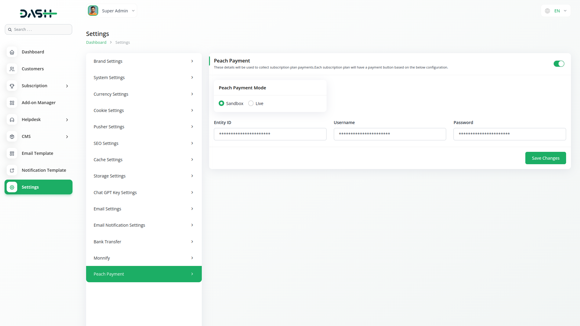 Peach Payment Integration Peach Payment Dash Saas
