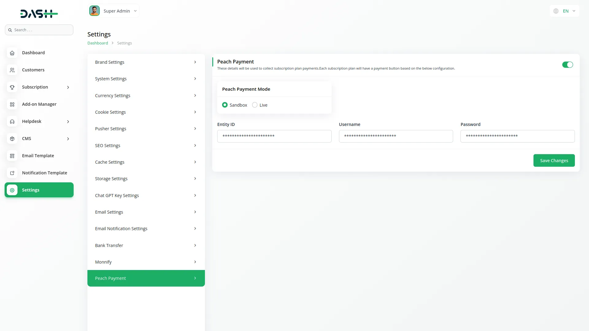 Peach Payment Integration Peach Payment Dash Saas