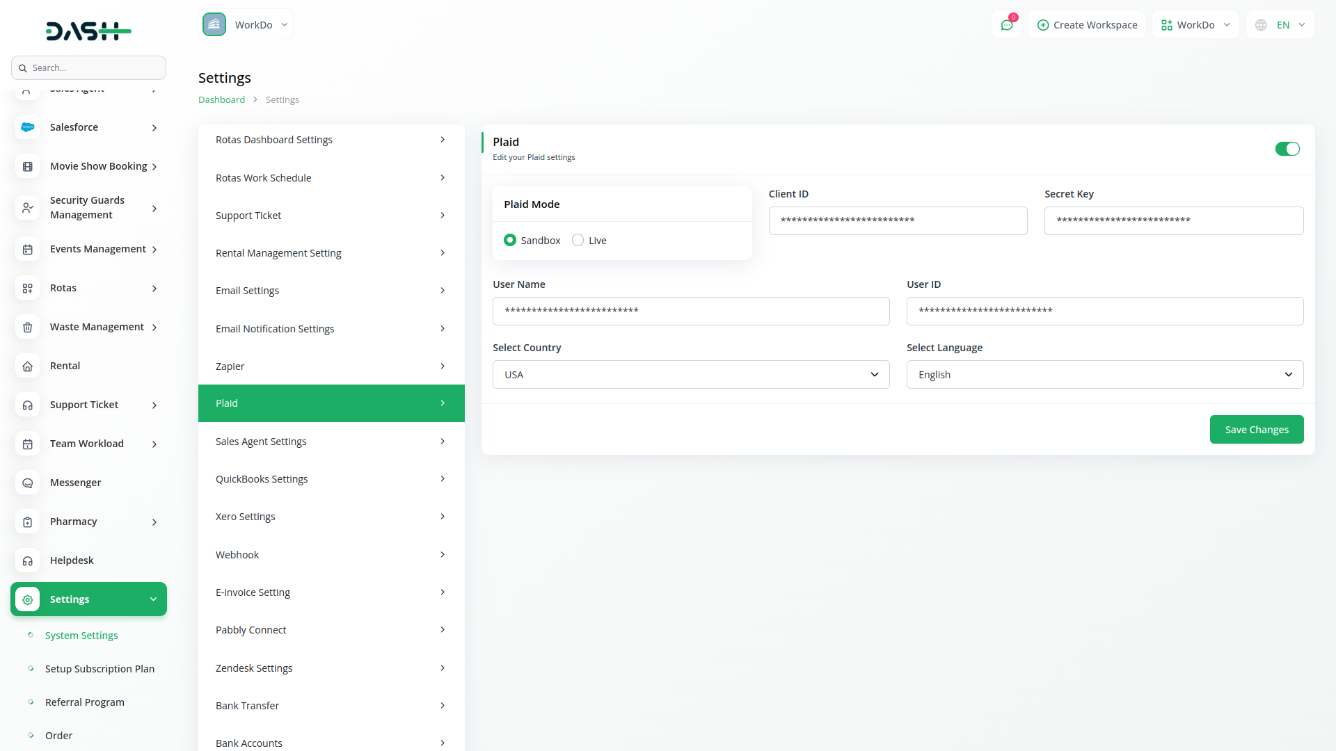 Plaid Integration in Dash SaaS Plaid Dash Saas