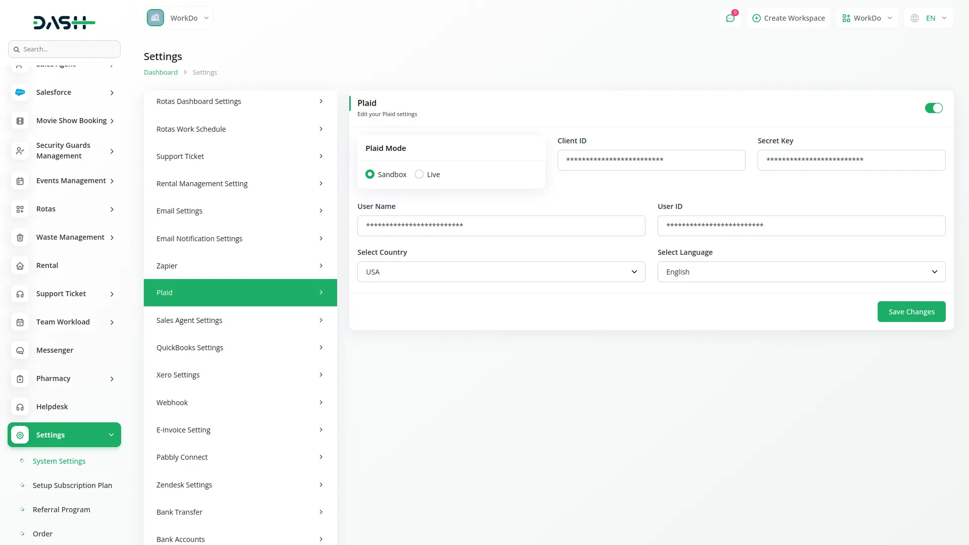Plaid Integration in Dash SaaS Plaid Dash Saas