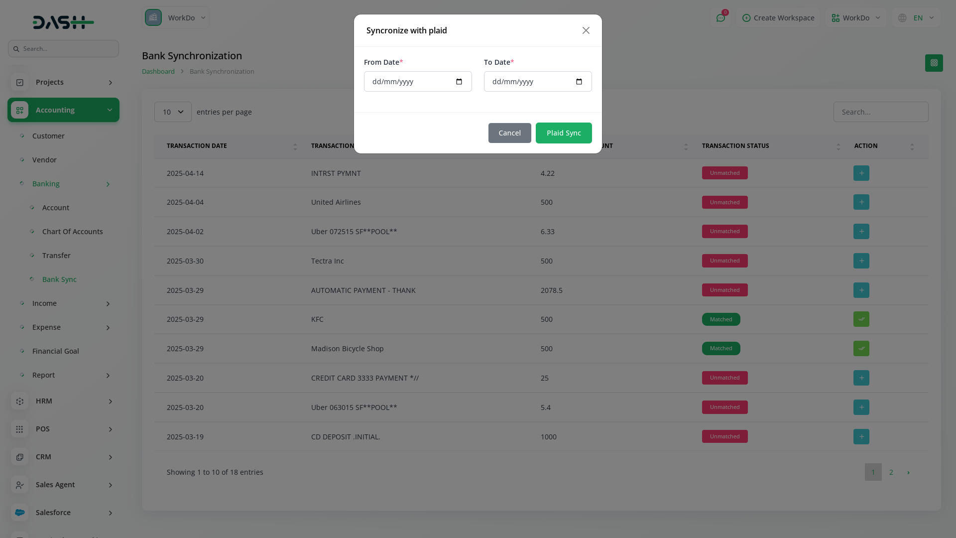 Plaid Integration in Dash SaaS Plaid Dash Saas