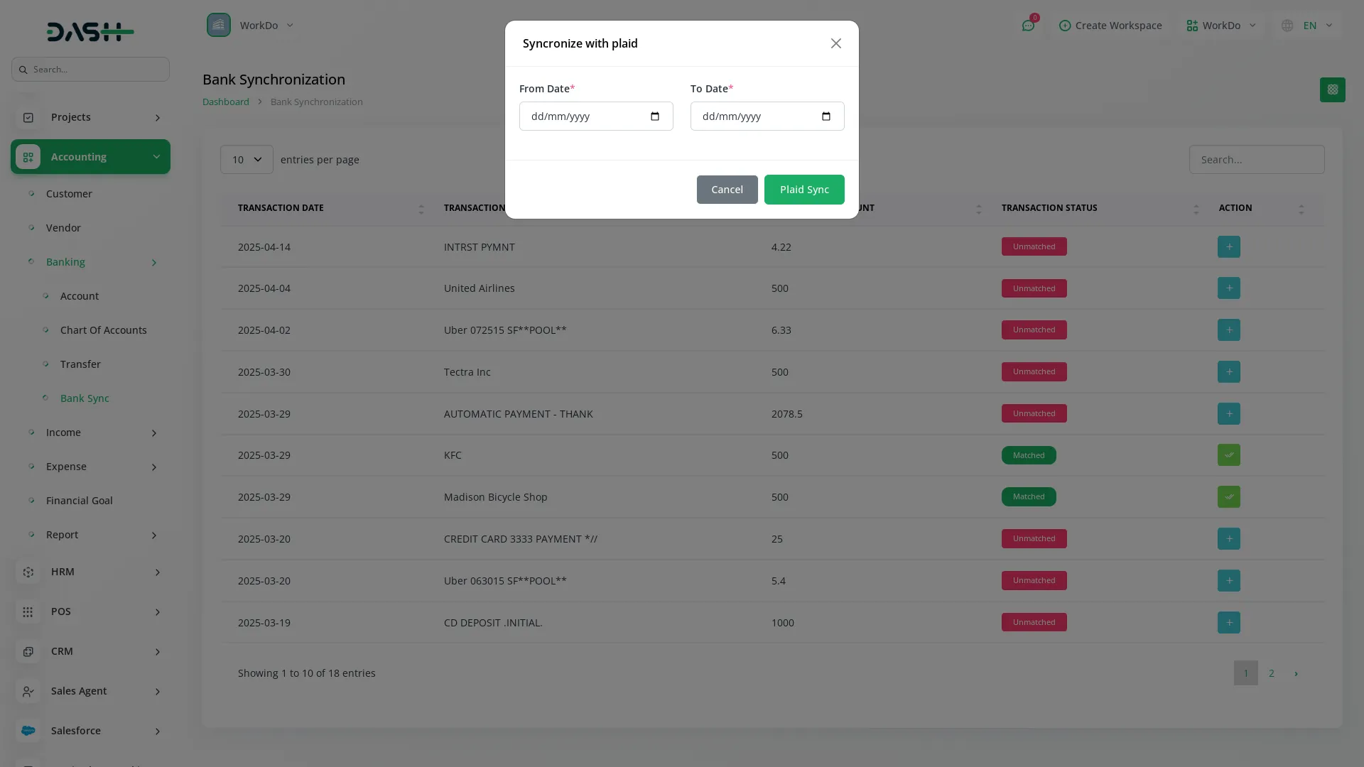 Plaid Integration in Dash SaaS Plaid Dash Saas