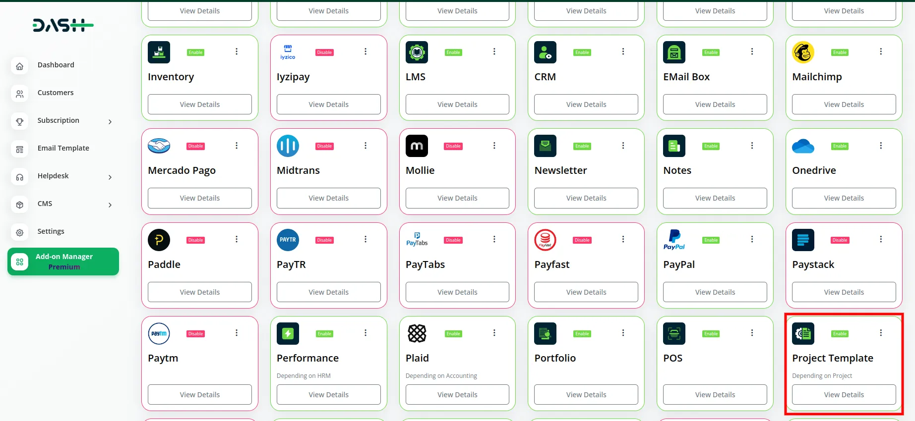 Project Template Dash Saas