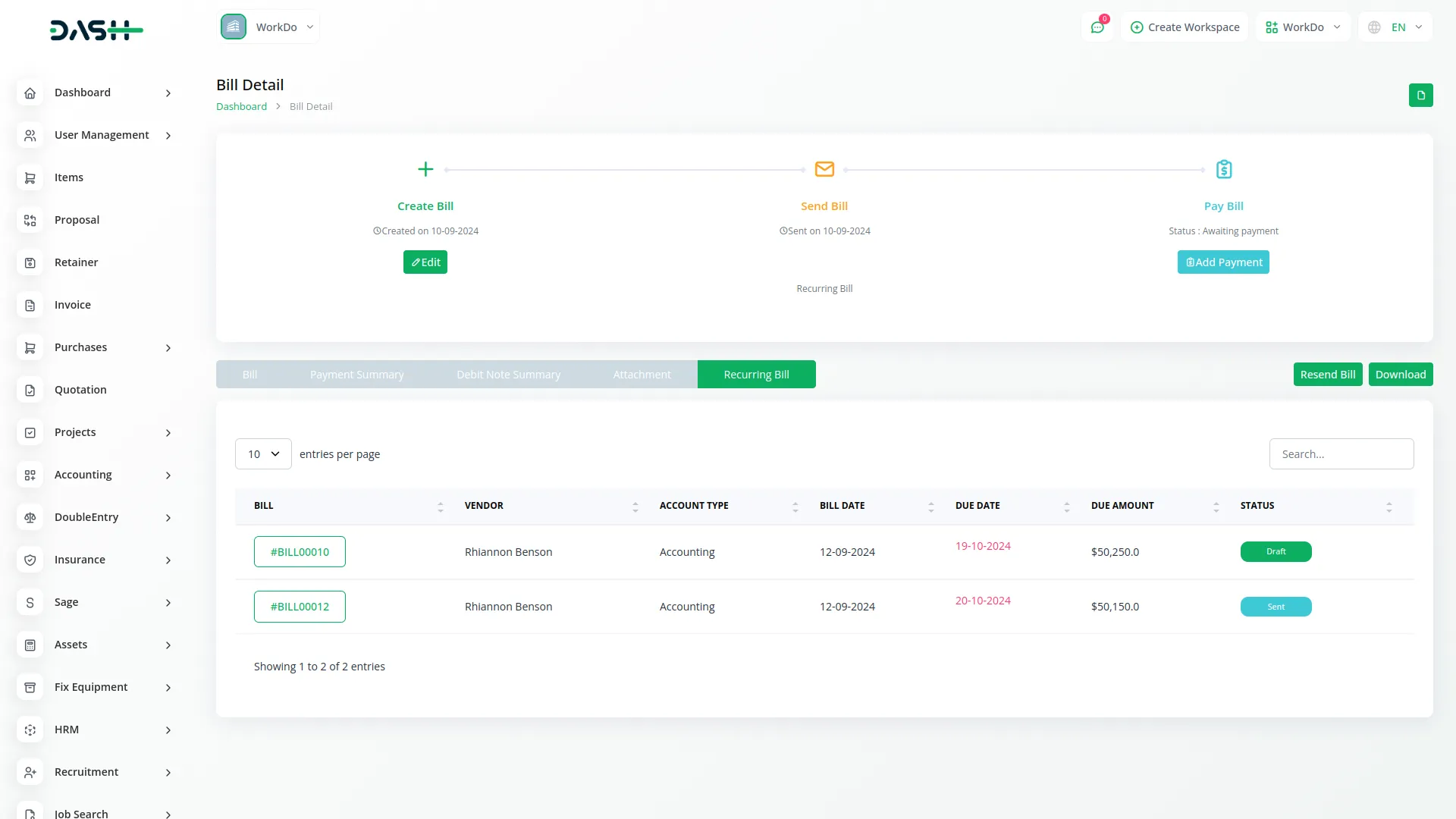Recurring Invoice Bills Recurring Invoice Bills