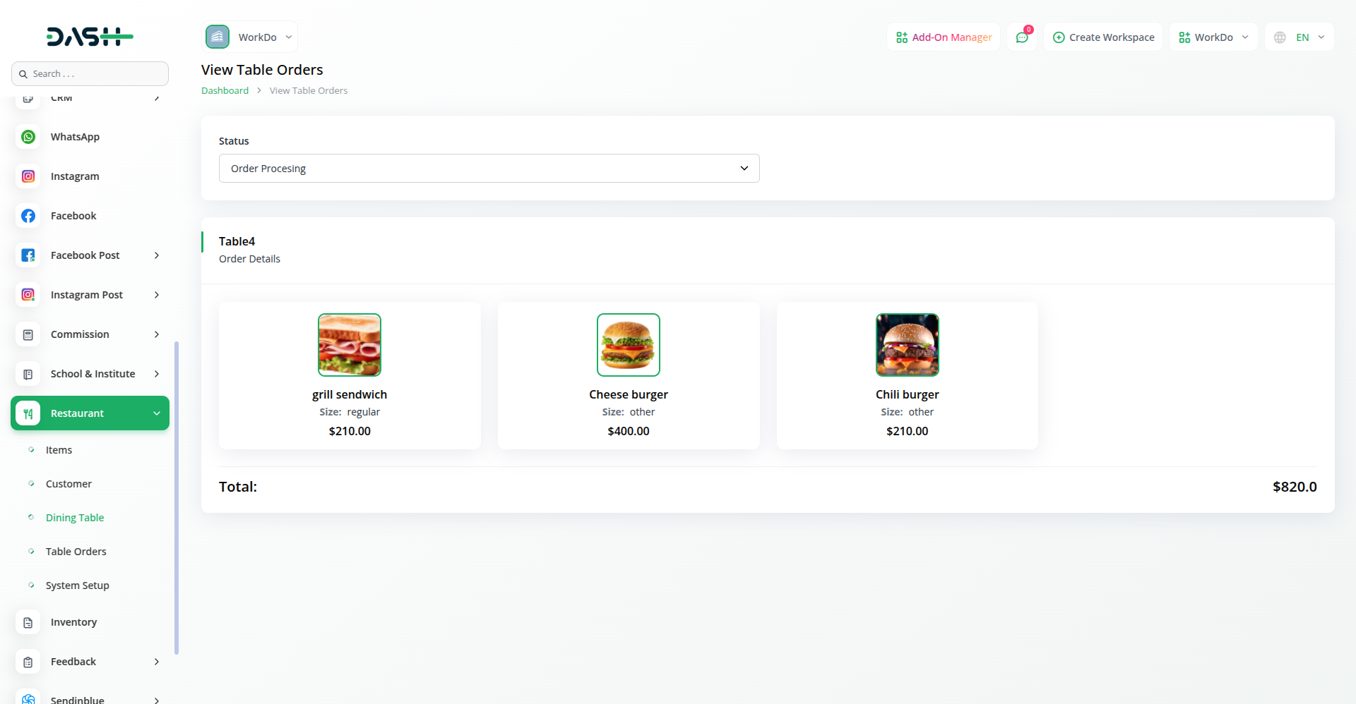 Restaurant Invoice And Payment