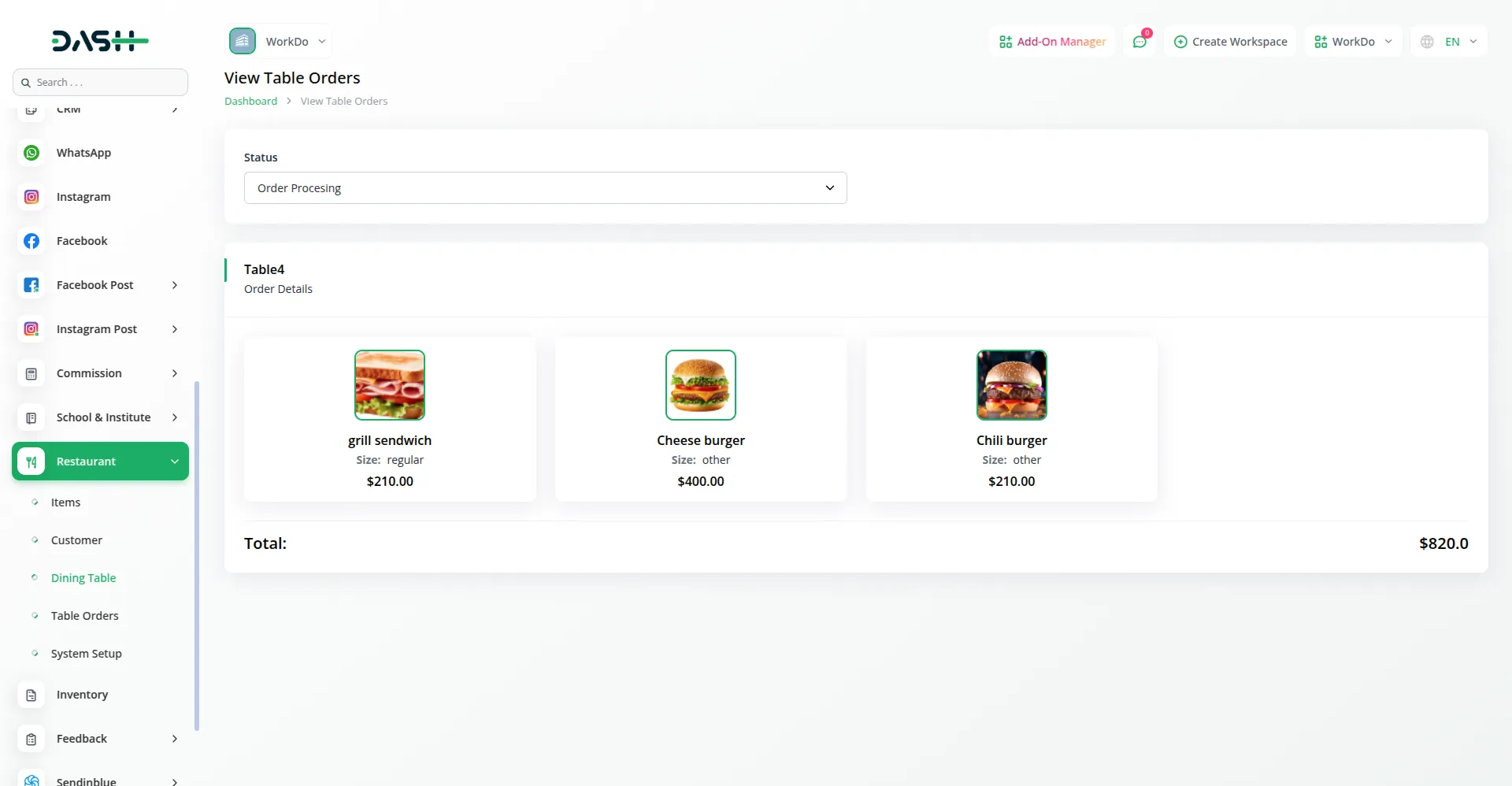 Restaurant Invoice And Payment