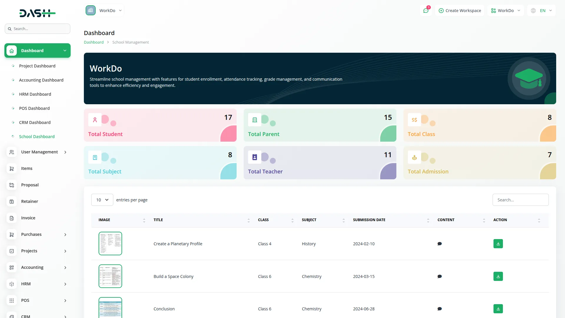 School/Institute Management Integration in Dash SaaS 1 School Institute Management Dashboard