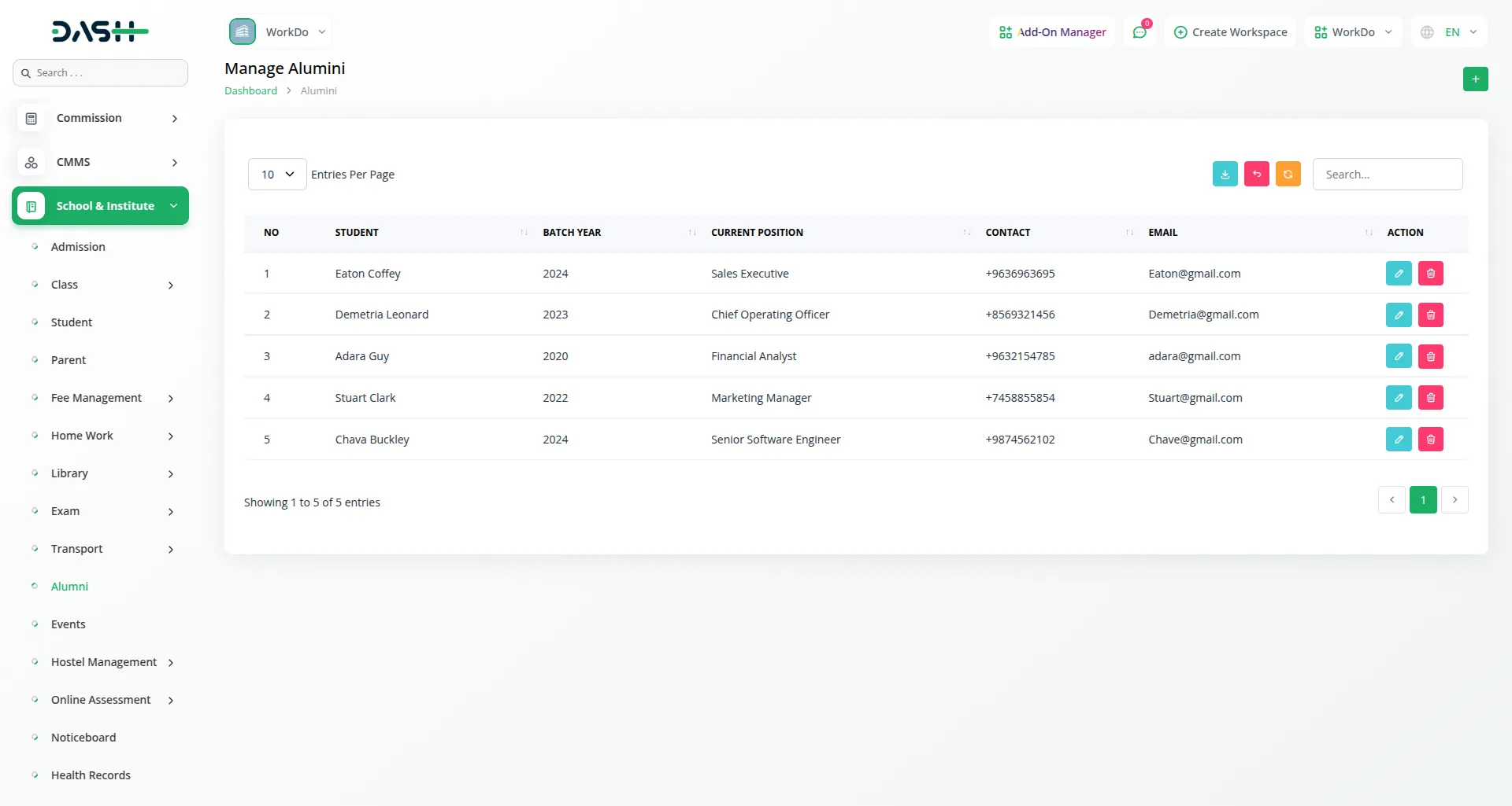 School/Institute Management Integration in Dash SaaS 11 School Institute Management Dashboard