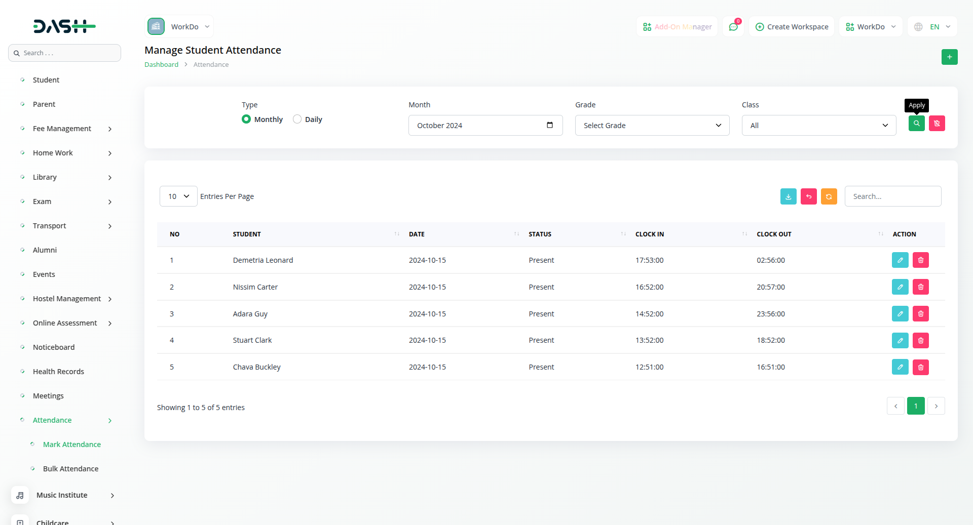 School/Institute Management Integration in Dash SaaS 16 School Institute Management Dashboard