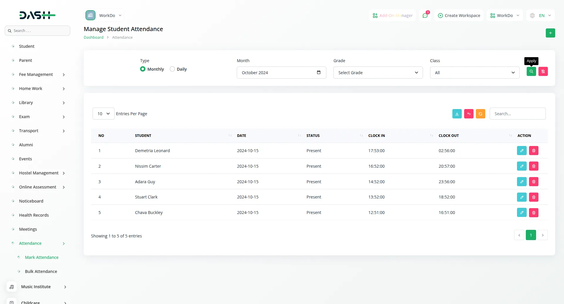 School/Institute Management Integration in Dash SaaS 16 School Institute Management Dashboard
