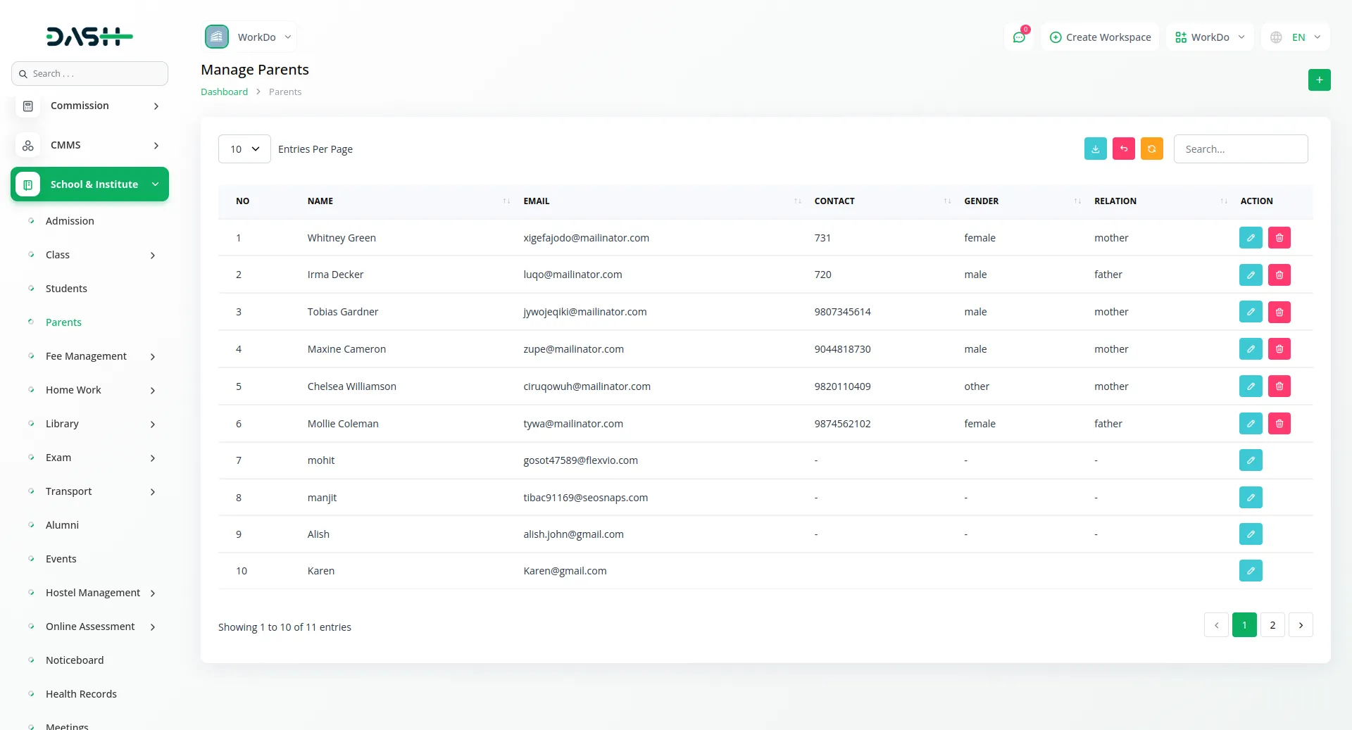 School/Institute Management Integration in Dash SaaS 6 School Institute Management Dashboard