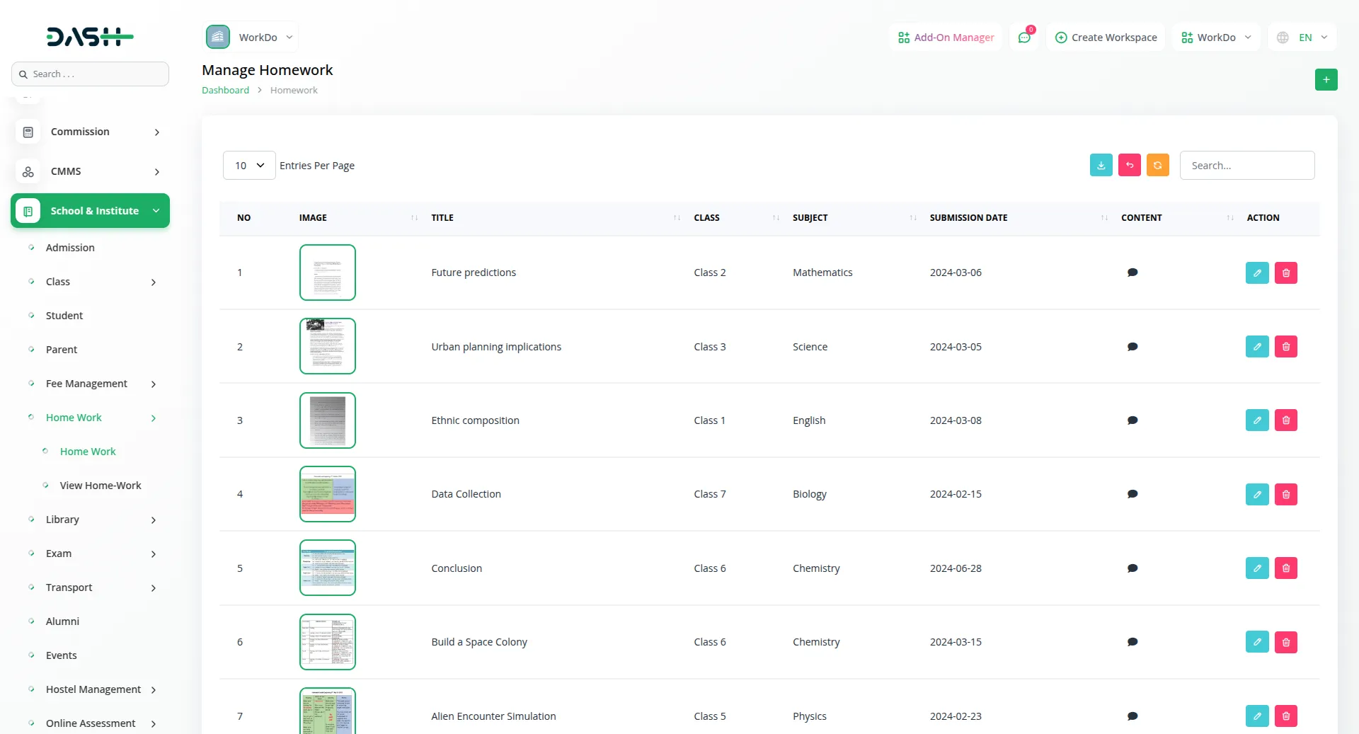 School/Institute Management Integration in Dash SaaS 8 School Institute Management Dashboard