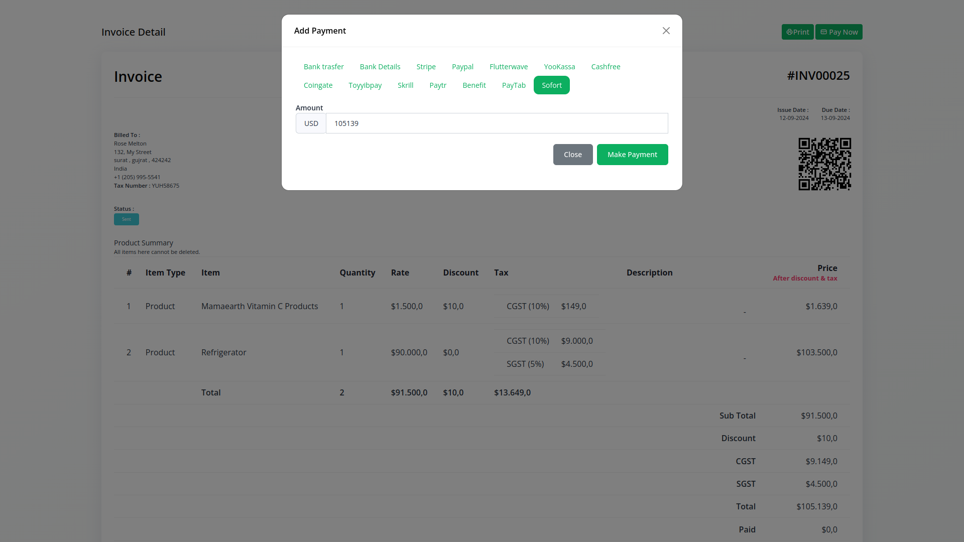 Sofort Integration in Dash SaaS Sofort Dash Saas