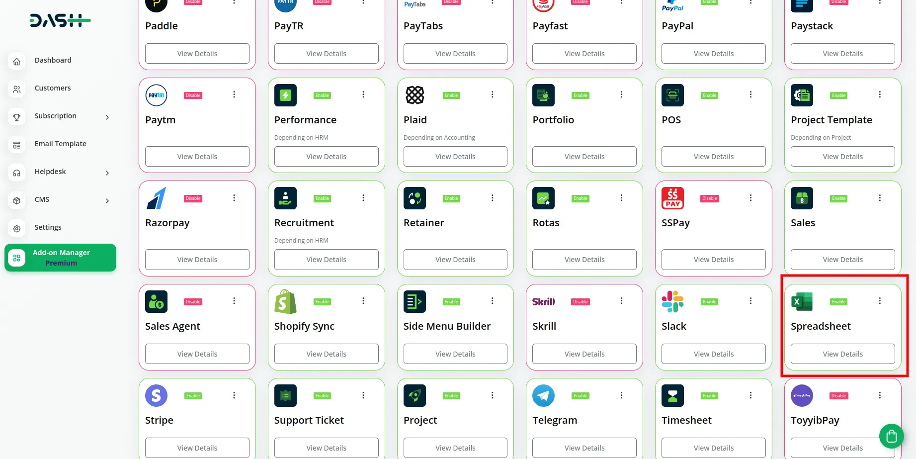 Spreadsheet Dash Saas