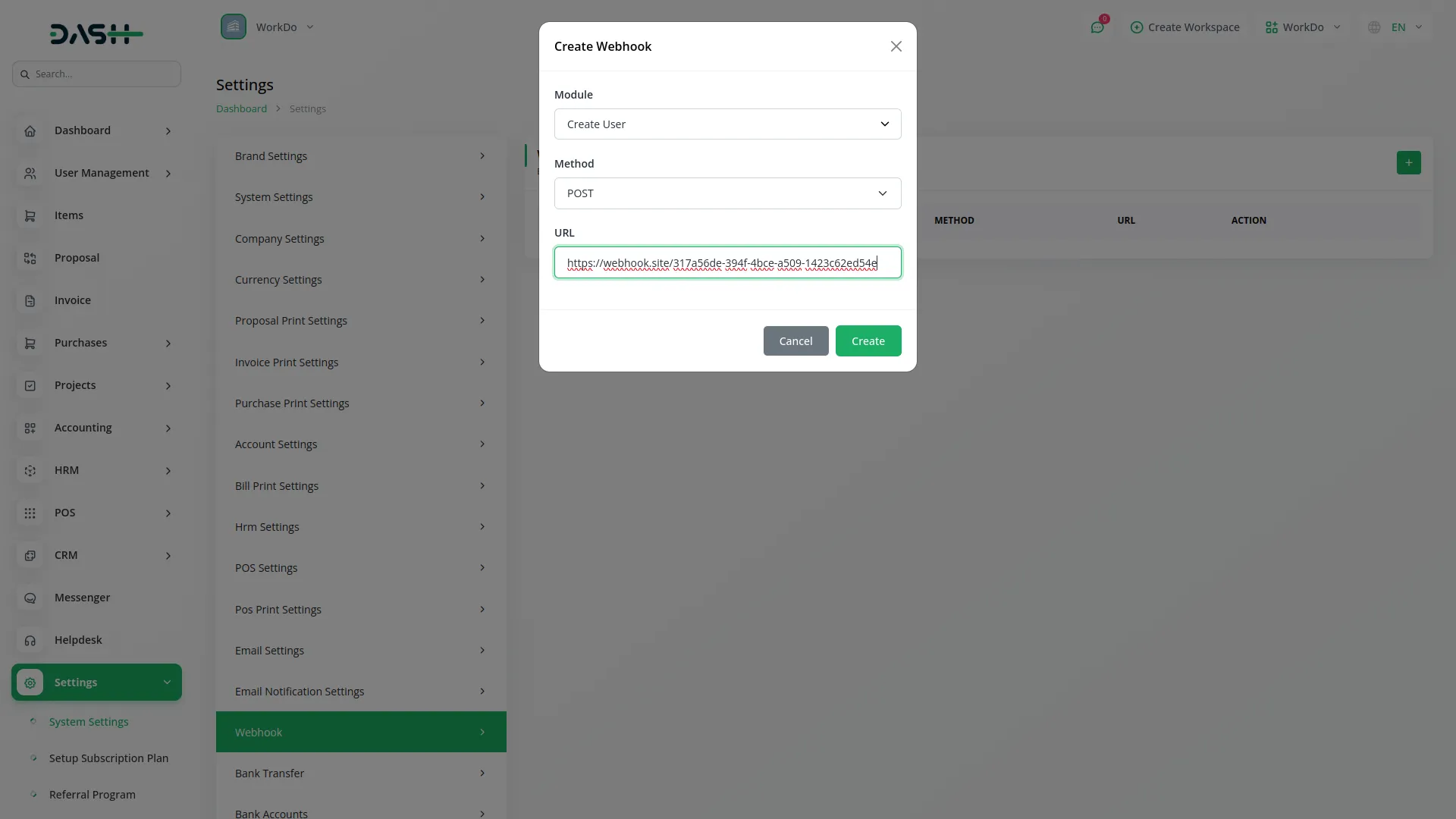 Webhook in Dash SaaS Webhook Dash Saas