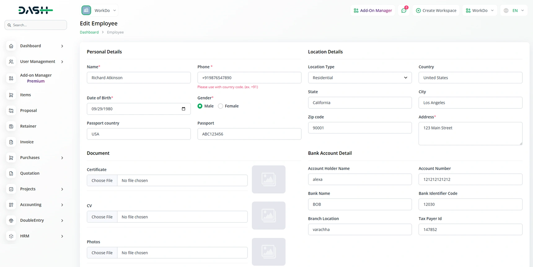 Eim Dashboard – Edit Employee Detail
