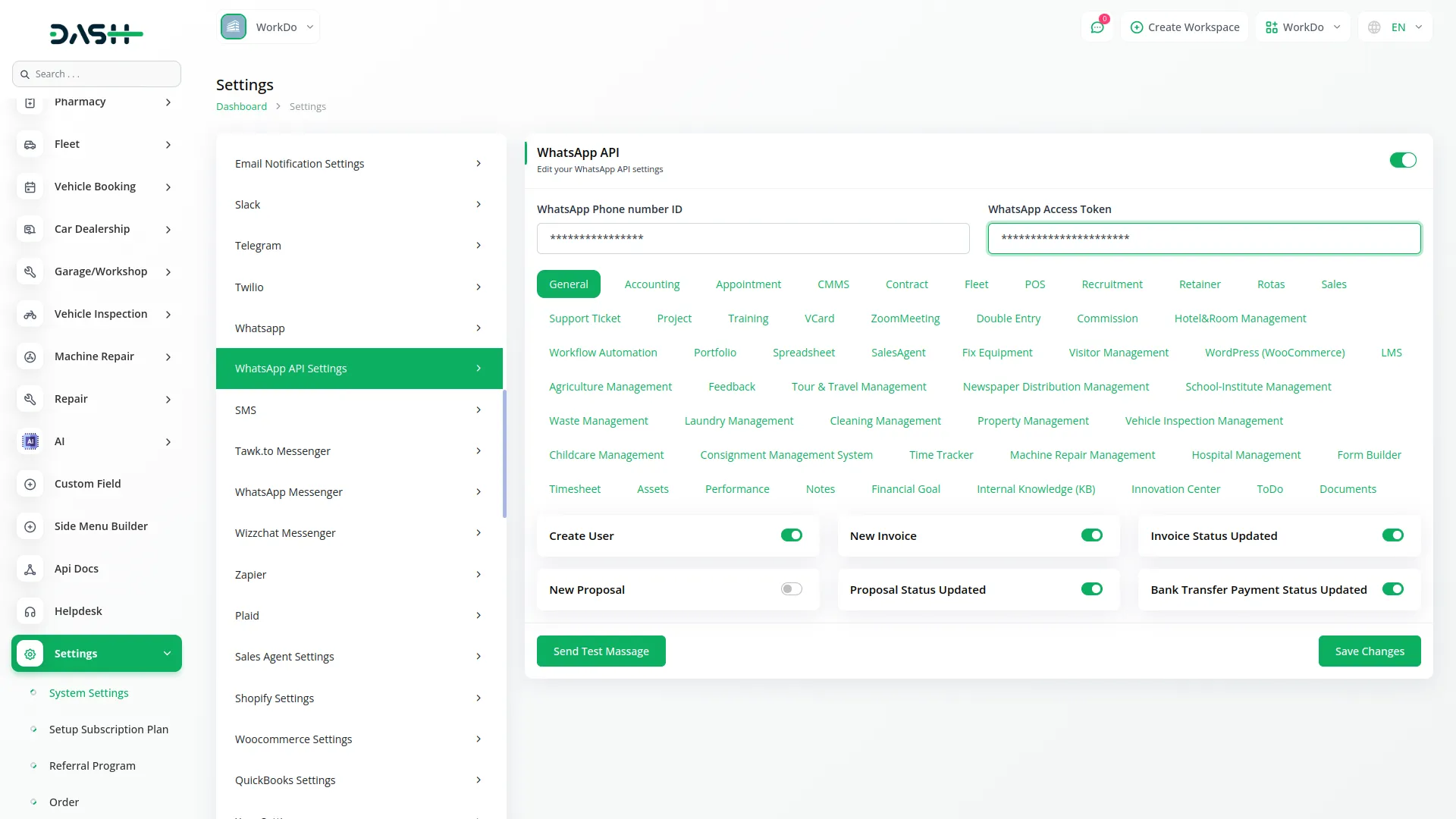 WhatsApp Api in Dash SaaS Whatsapp Api