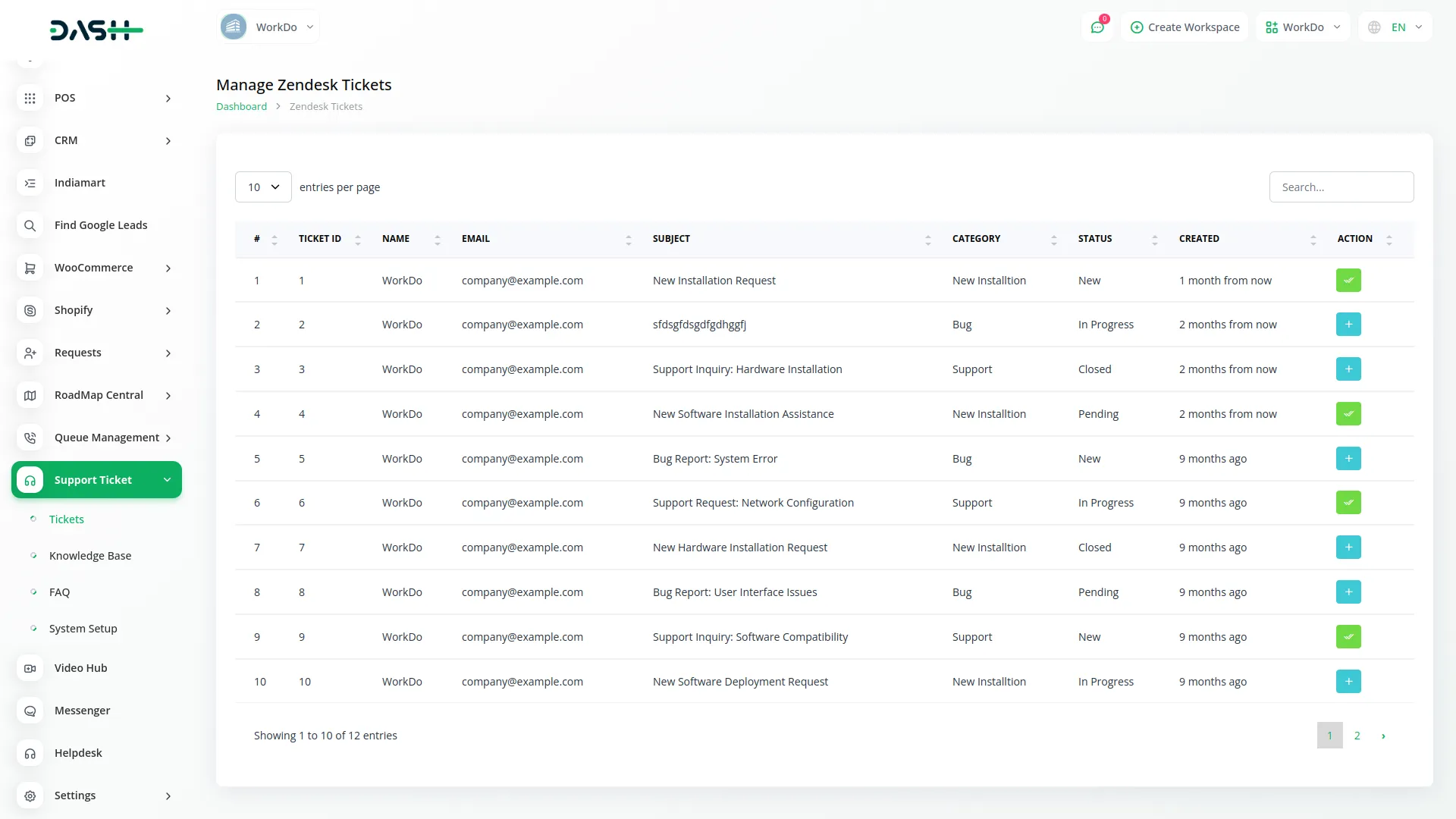 zendesk integration in Dash SaaS Zendesk Integration