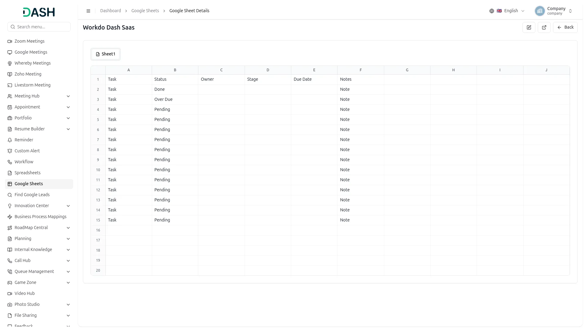 google sheet