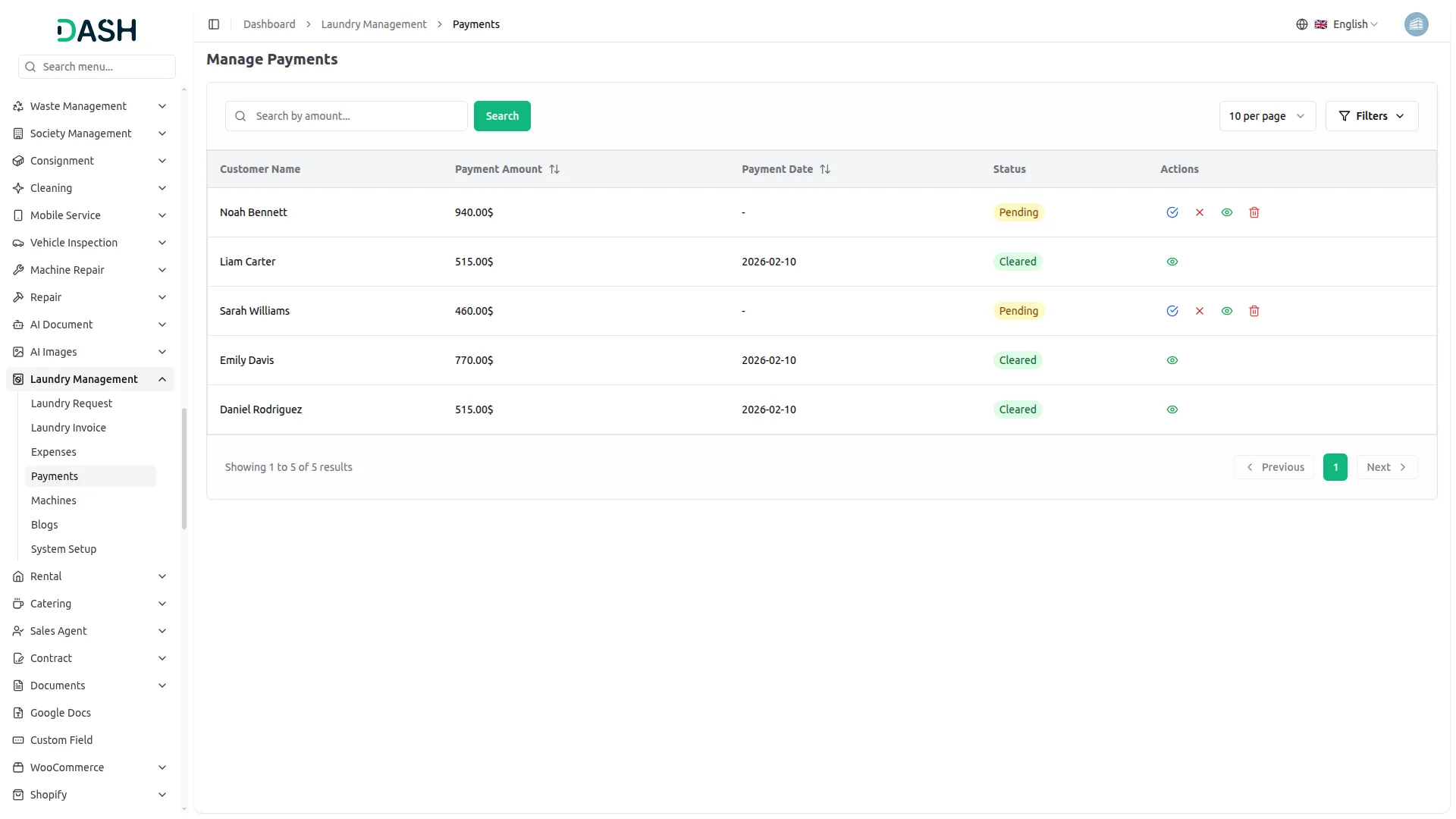 Laundry Management Integration