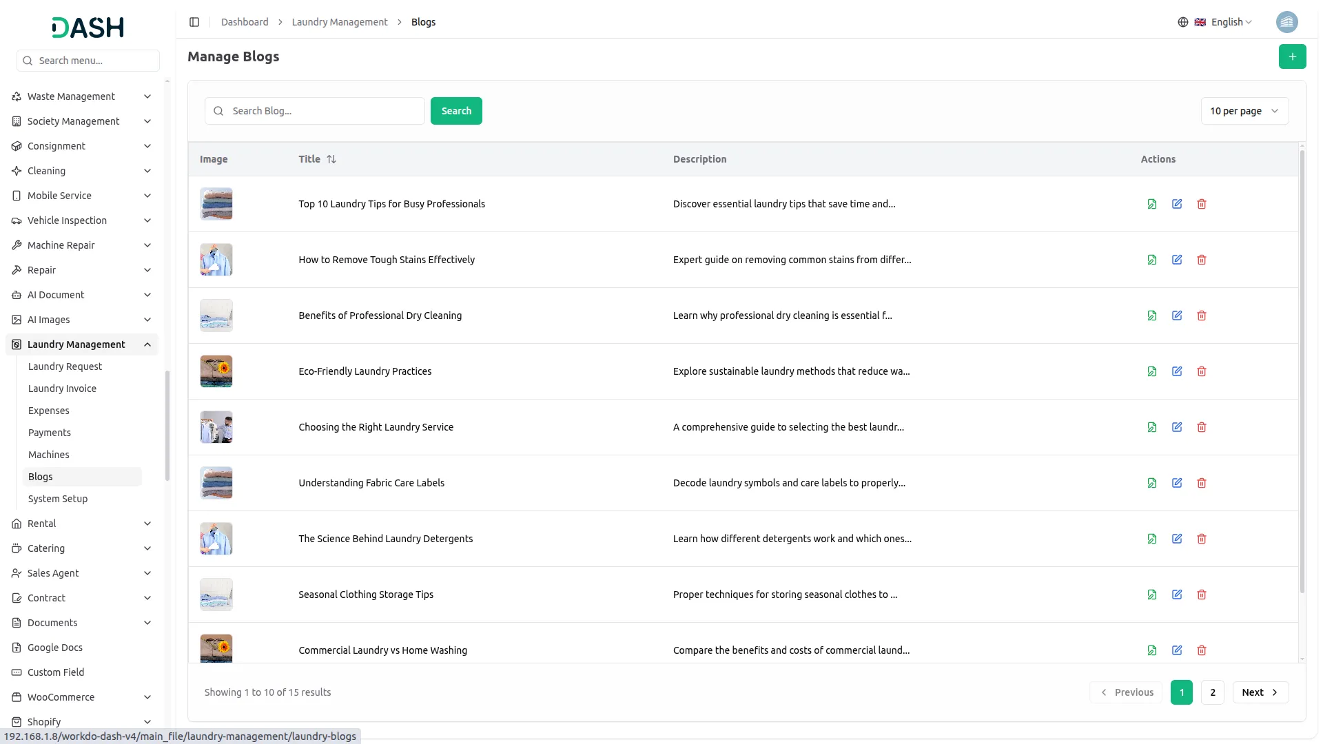 Laundry Management Integration