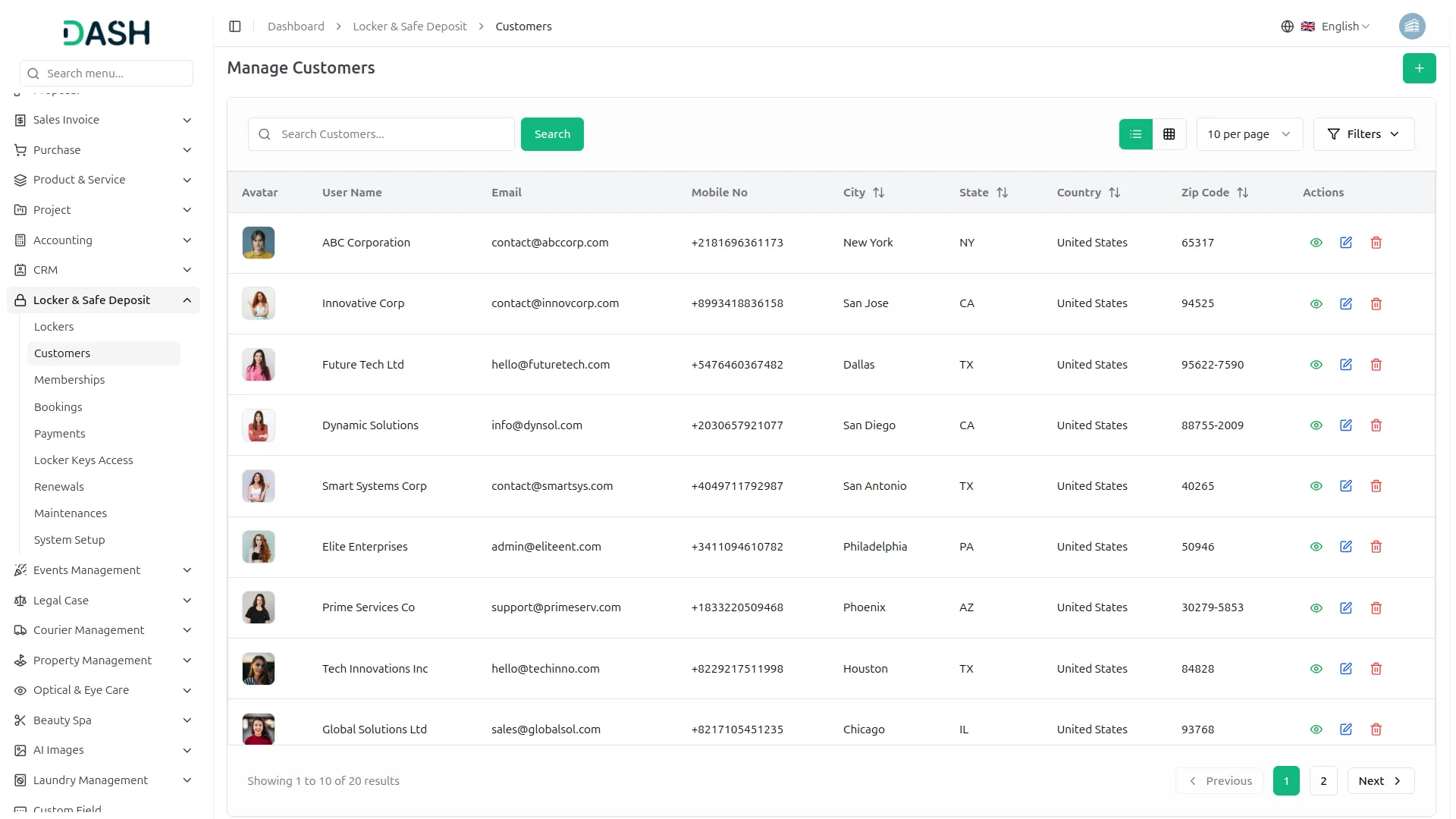 locker & safe deposit integration in dash saas