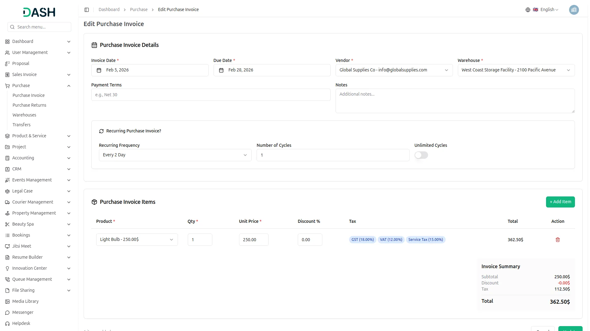 recurring invoice bills