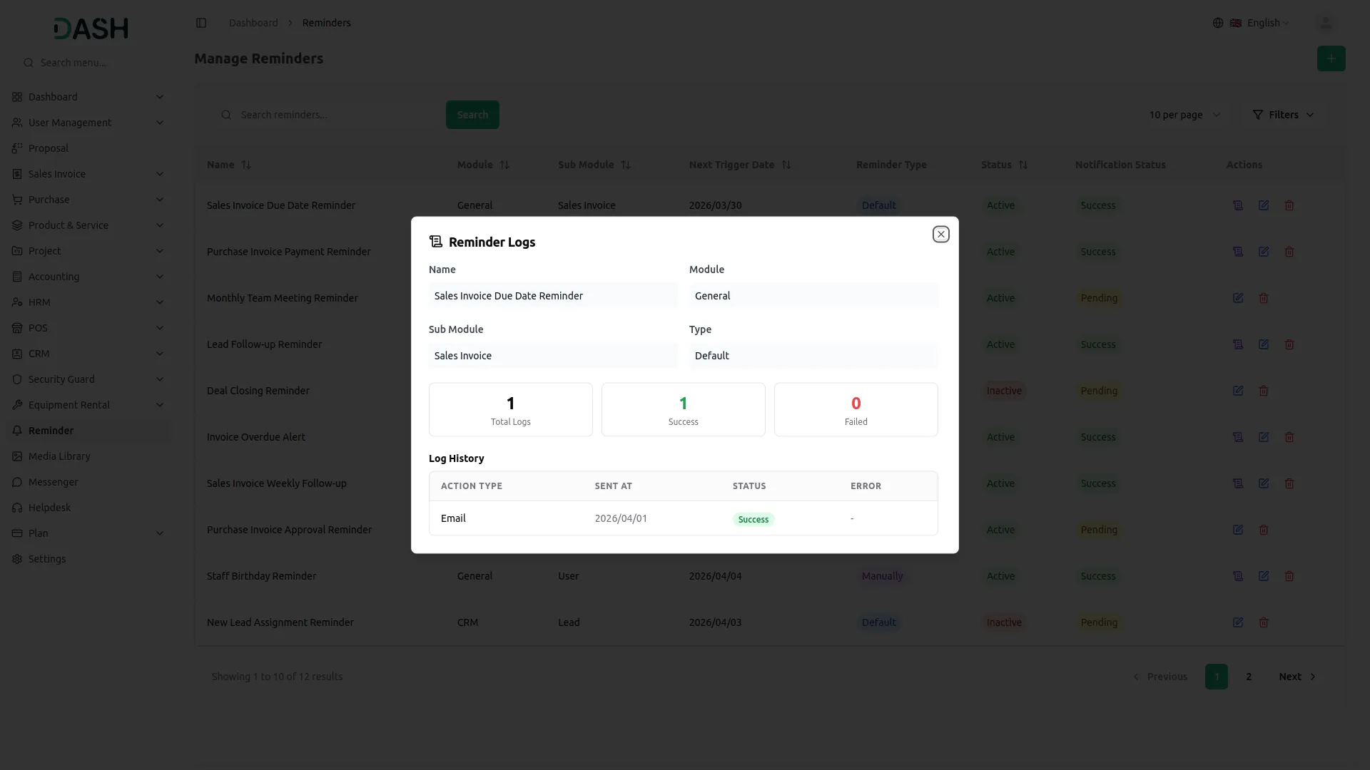 Reminder Management - View Logs
