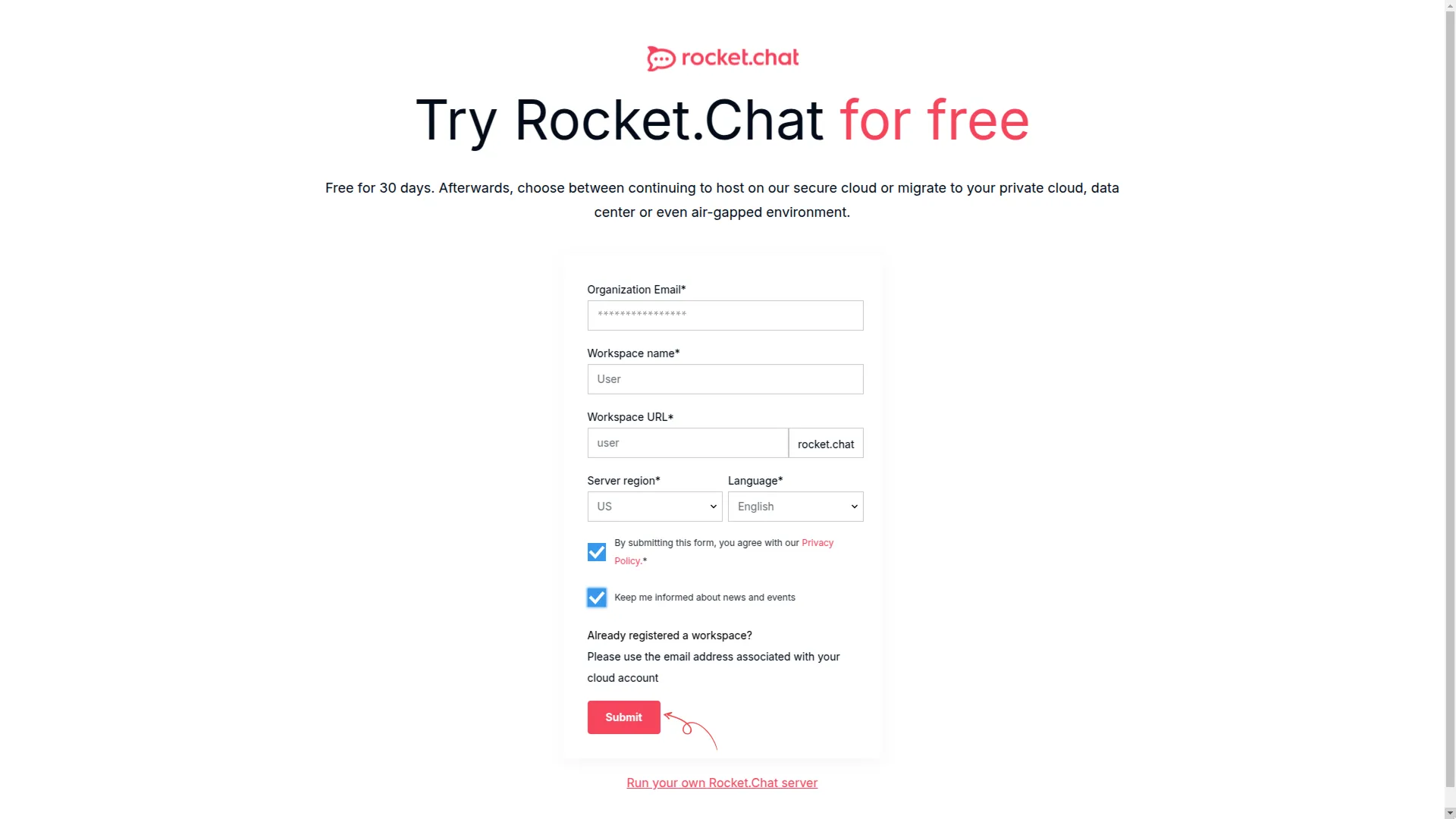 rocketchat credentials