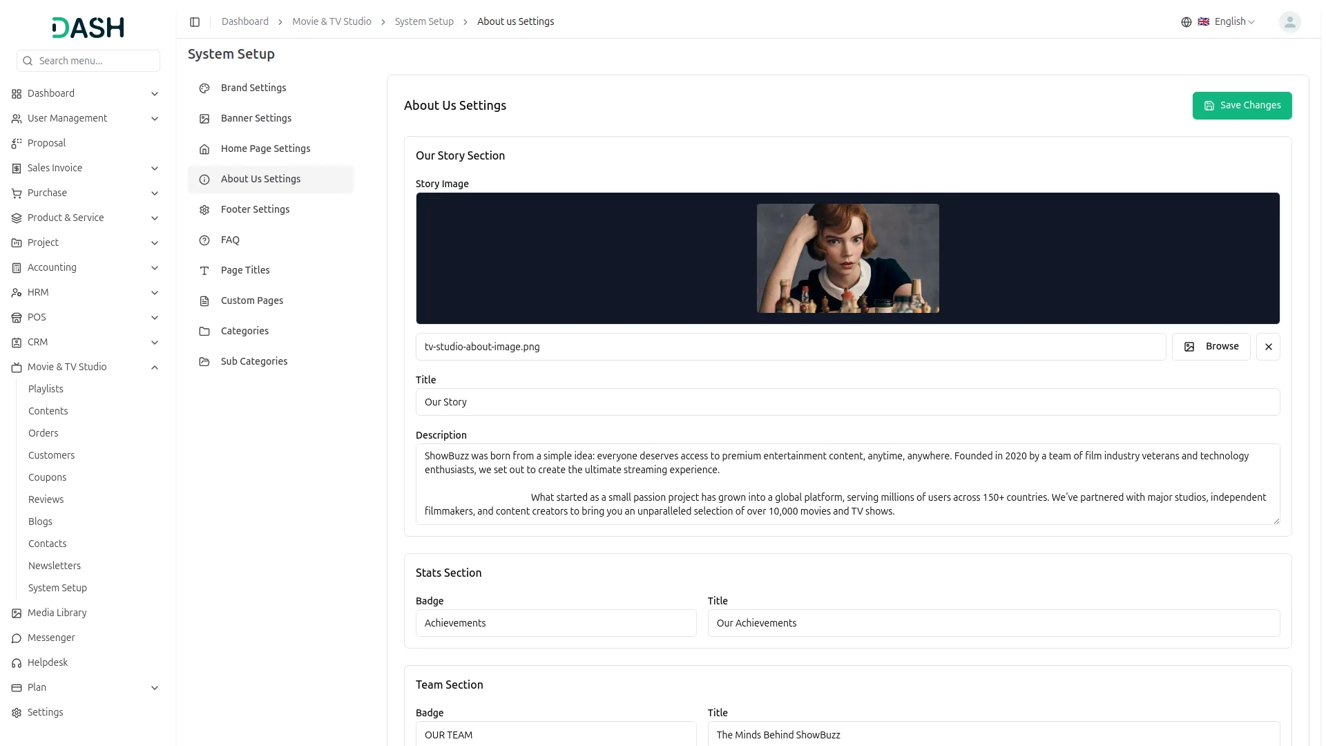Movie & Tv Studio management