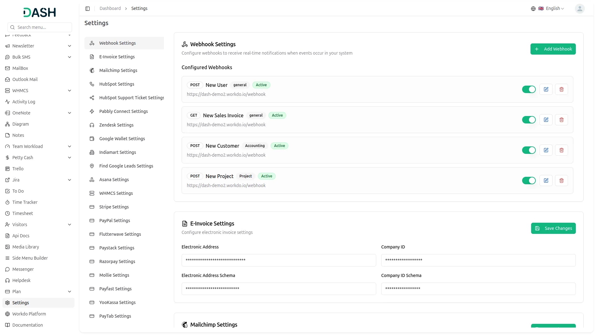 Webhook Dash Saas