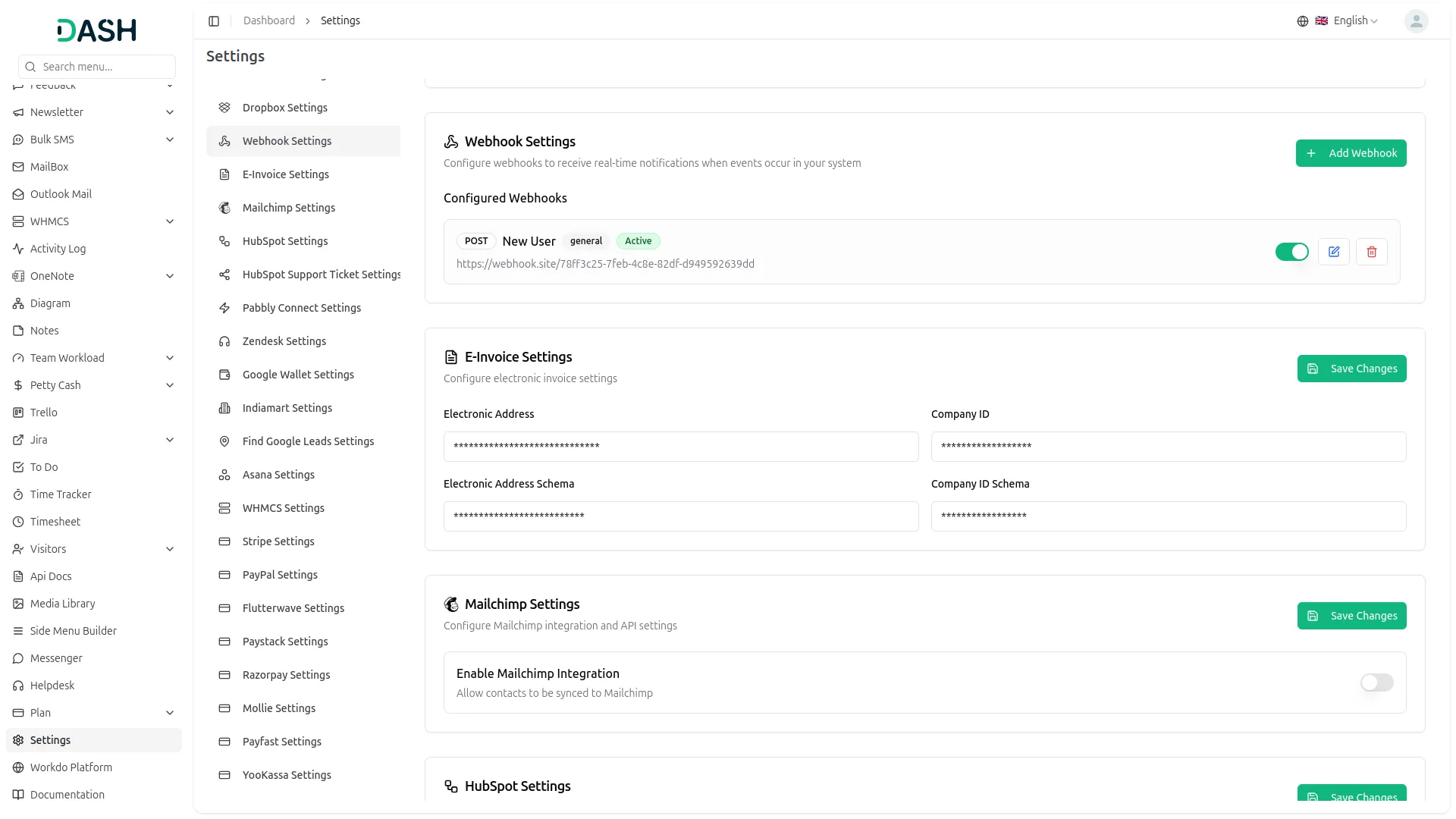 Webhook Dash Saas