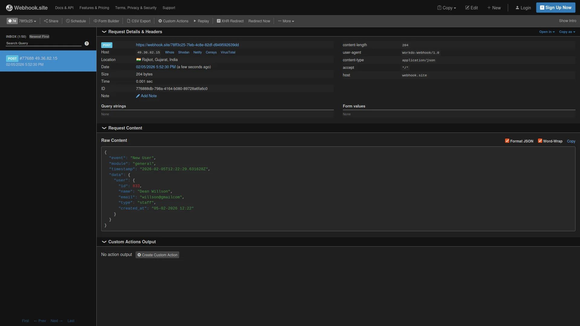 Webhook Dash Saas