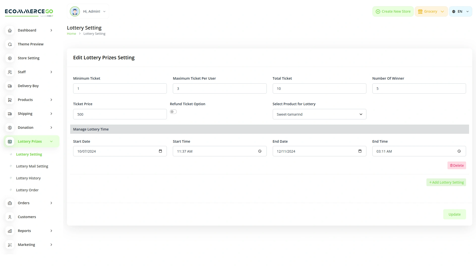 Lottery Prizes – eCommerceGo Add-On