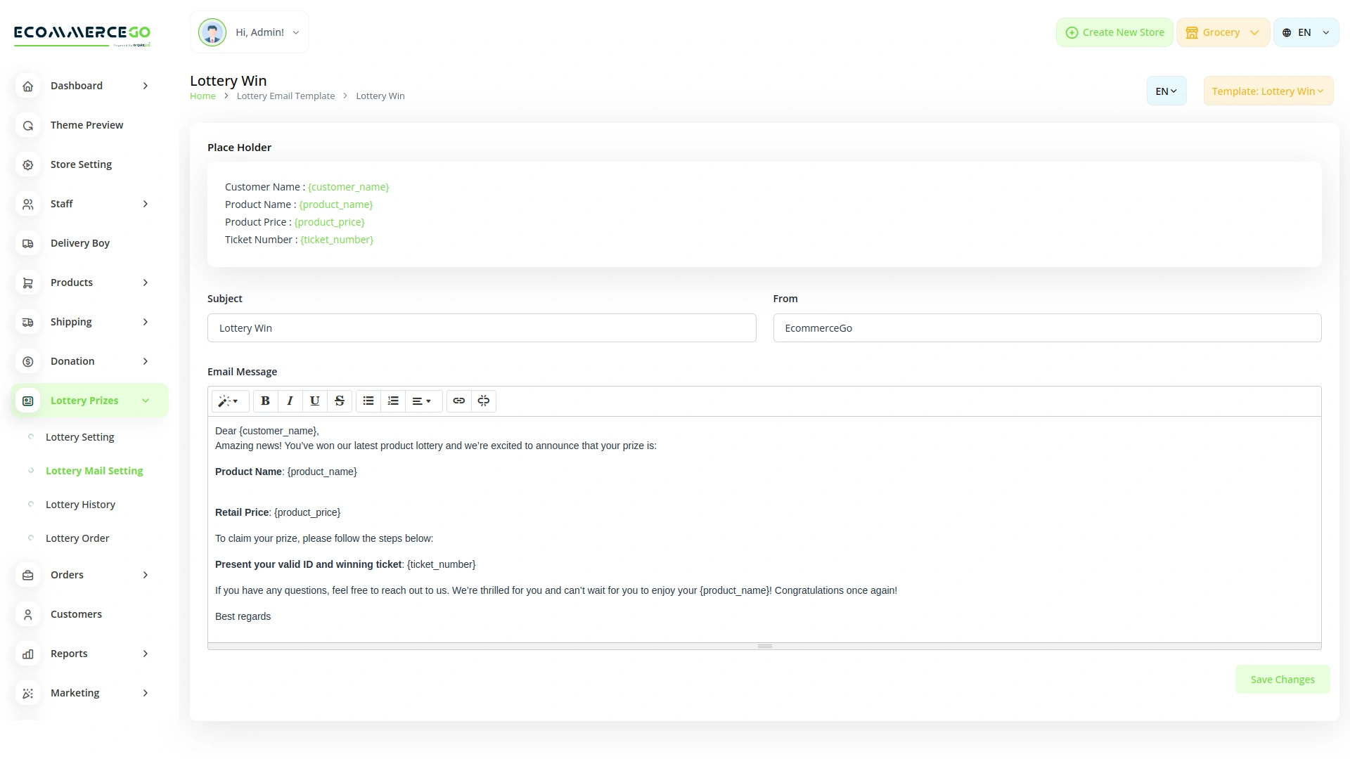 Lottery Prizes – eCommerceGo Add-On