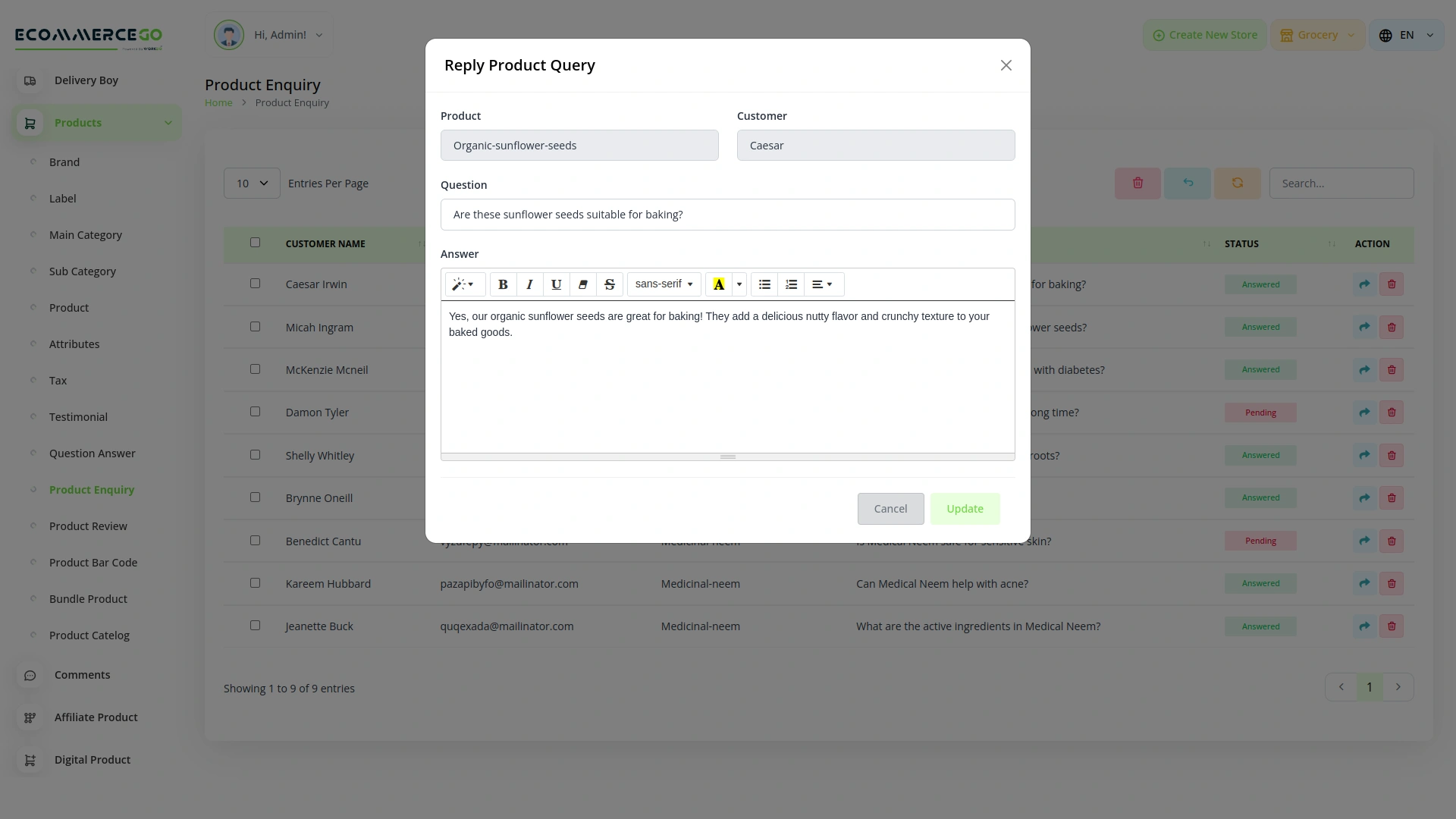 Product Enquiry – eCommerceGo Add-On