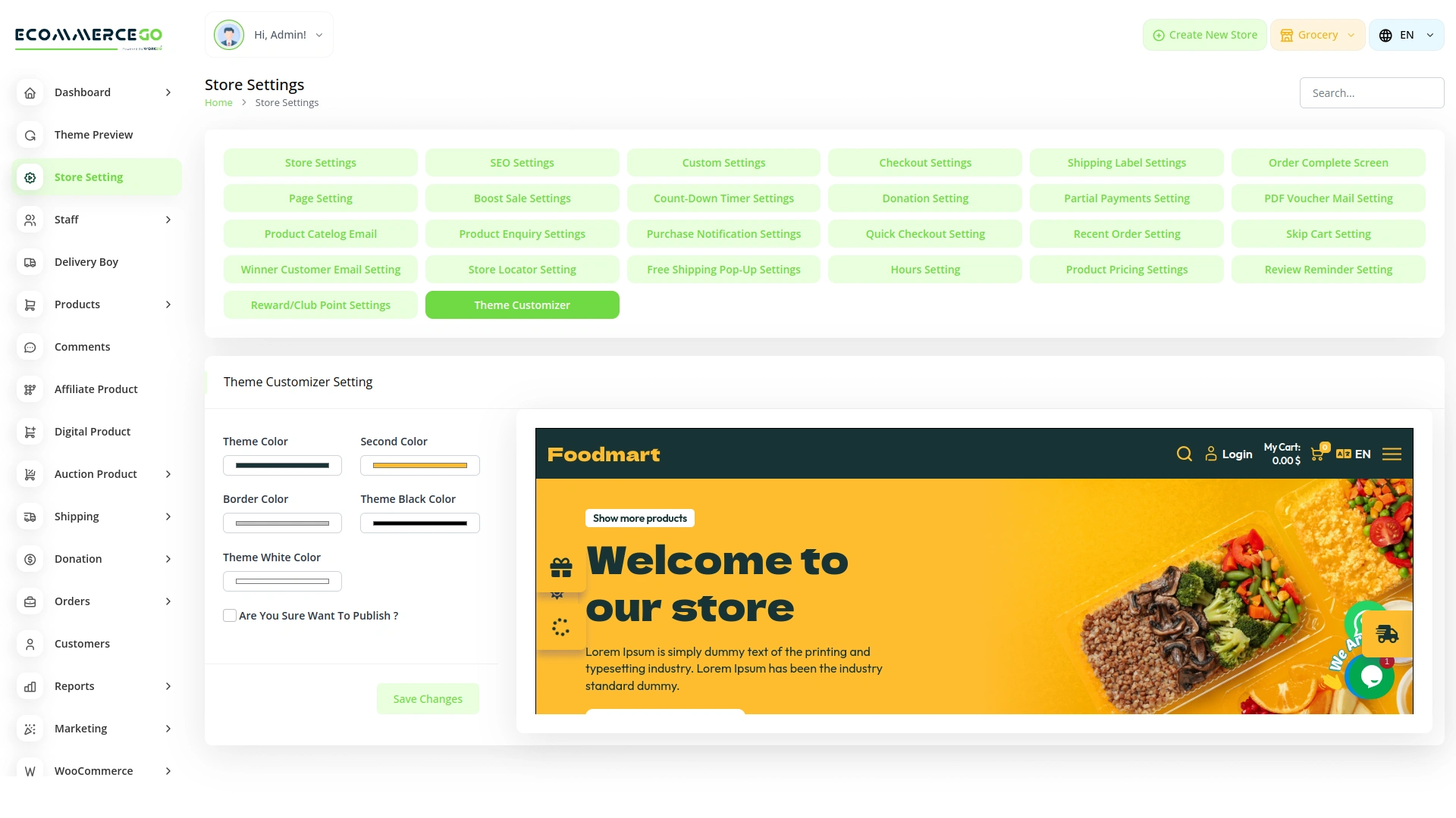 Theme Customizer – eCommerceGo Add-On