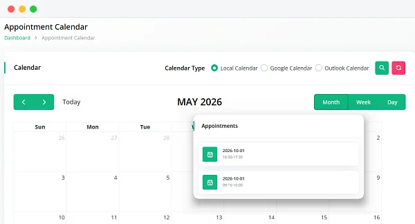 BookingGo SaaS appointment dashboard