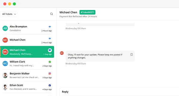 TicketGo support ticket conversations