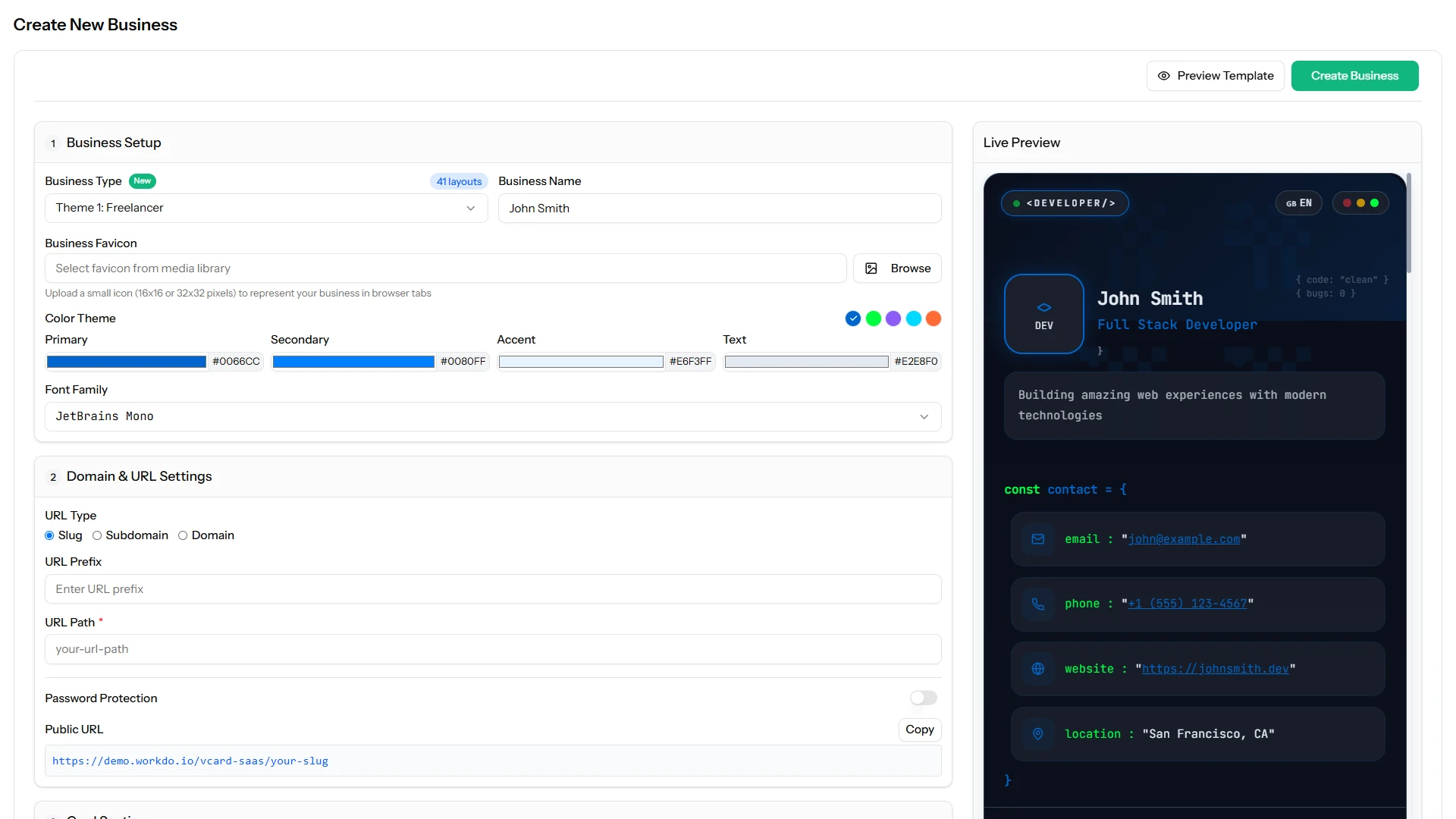 vCard SaaS Preview 1