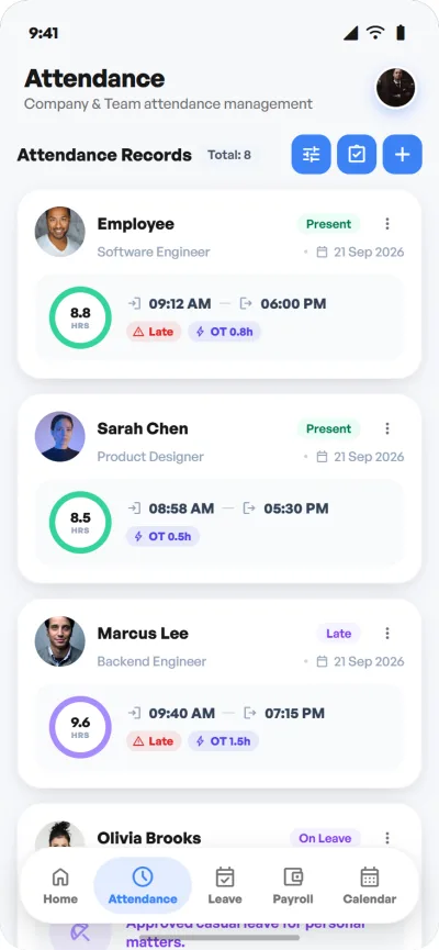HRM Mobile App team attendance