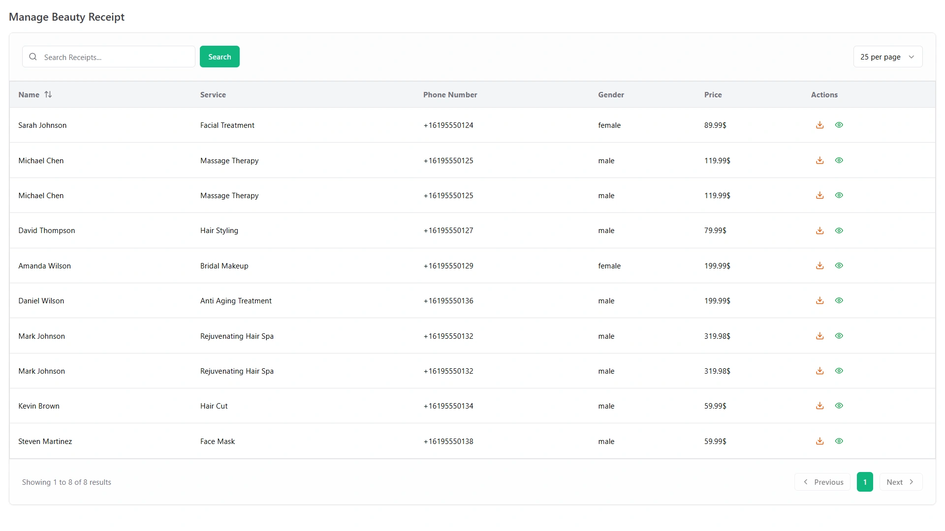 Manage Beauty Receipts & Billing